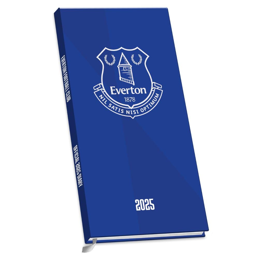 Lightweight 2025 week to view diary, Blue hardback diary featuring the Everton crest