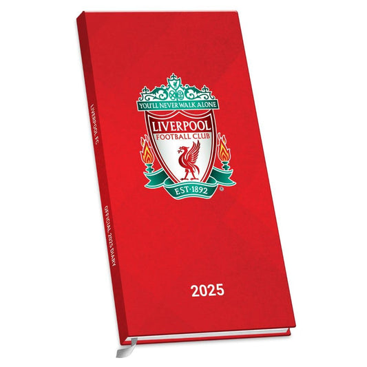 Lightweight 2025 week to view diary, Red hardback diary featuring the Liverpool crest