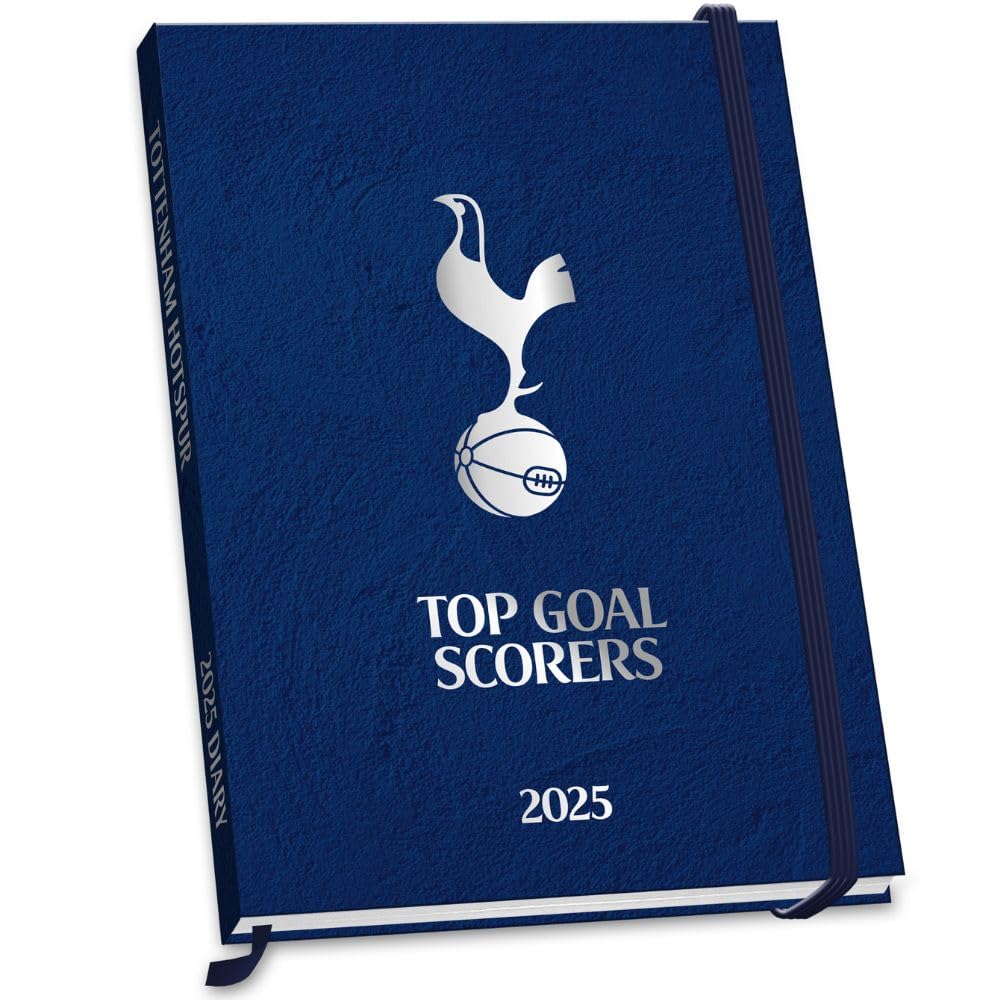 Navy blue hardback 2025 week to view diary, Featuring a silver Spurs crest and the title 'Top Goal Scorers' 