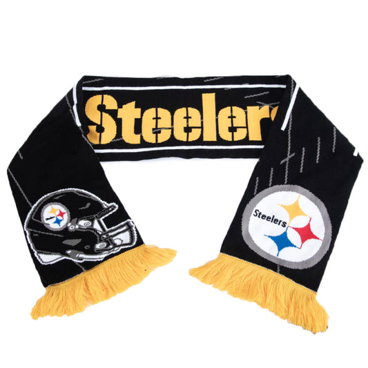 High Definition jacquard knit scarf, With Pittsburgh Steelers branding including a team helmet and logo