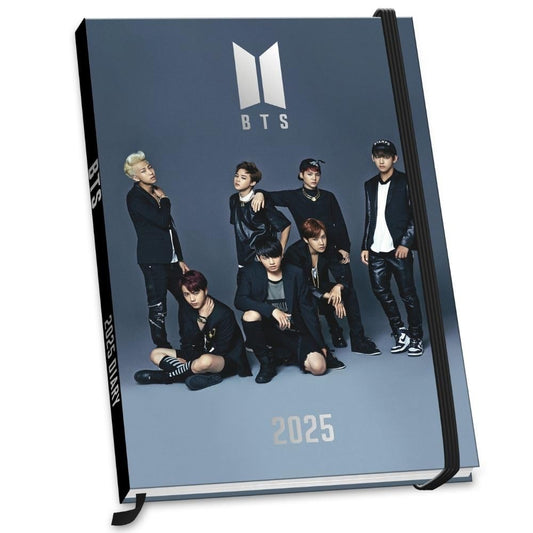 Hardback 2025 week to view diary, Grey diary featuring iconic images of BTS 