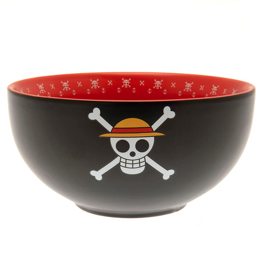 Ceramic breakfast bowl, Black and red bowl featuring Straw Hat Crew text and logo