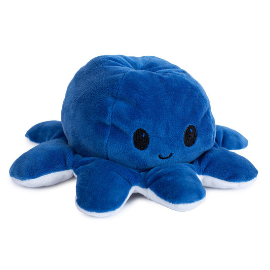 Soft to touch, squishy blue and white plush octopus