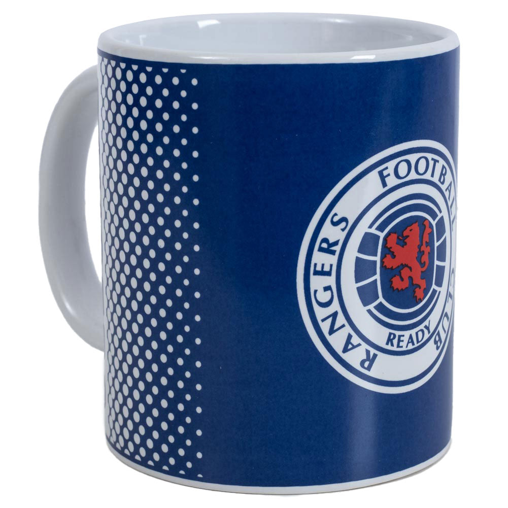 Ceramic everyday coffee mug, Fade design featuring Rangers text and club crest