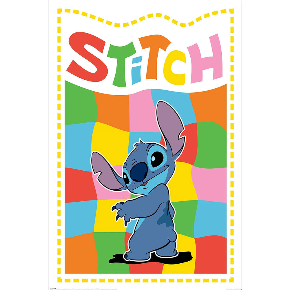 Rolled maxi poster, Featuring Stitch on a funky chequered background