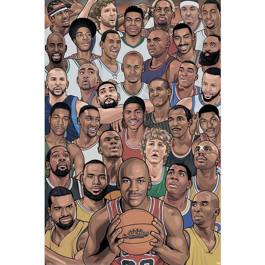 Rolled maxi poster, Featuring artwork of the Greatest basketball legends