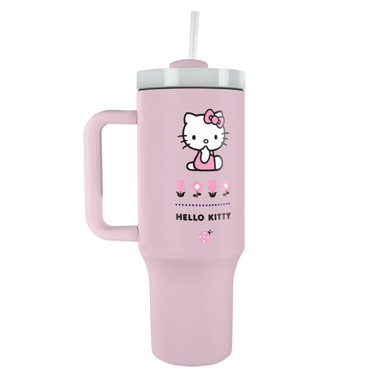 Pastel pink Hello Kitty 40oz thermal tumbler, ideal for all Hello Kitty fans of all ages