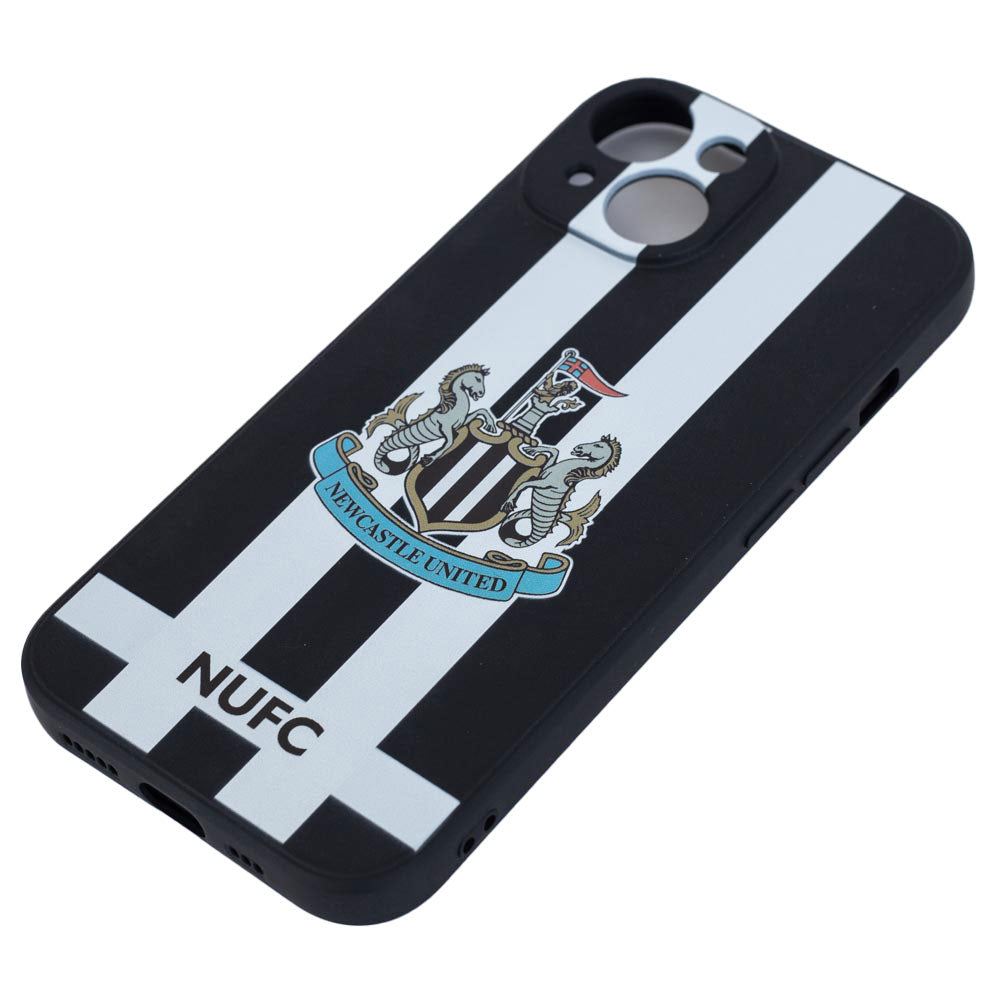 High quality, black and white silicone striped iPhone 15 case, Includes a full colour NUFC crest and text