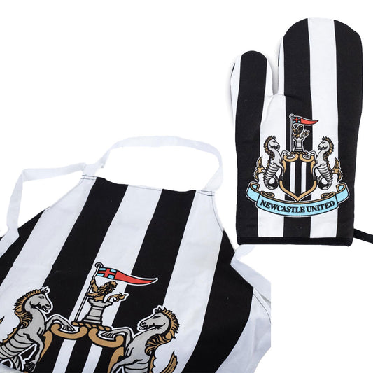 Stripe design apron and oven glove set, Featuring a full colour Newcastle crest