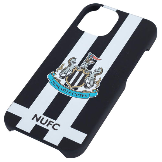 High quality, black and white striped iPhone 15 case, Includes a full colour NUFC crest and text