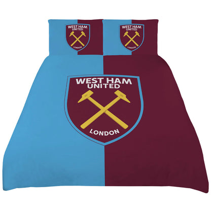 Split design reversible duvet cover with a large club crest