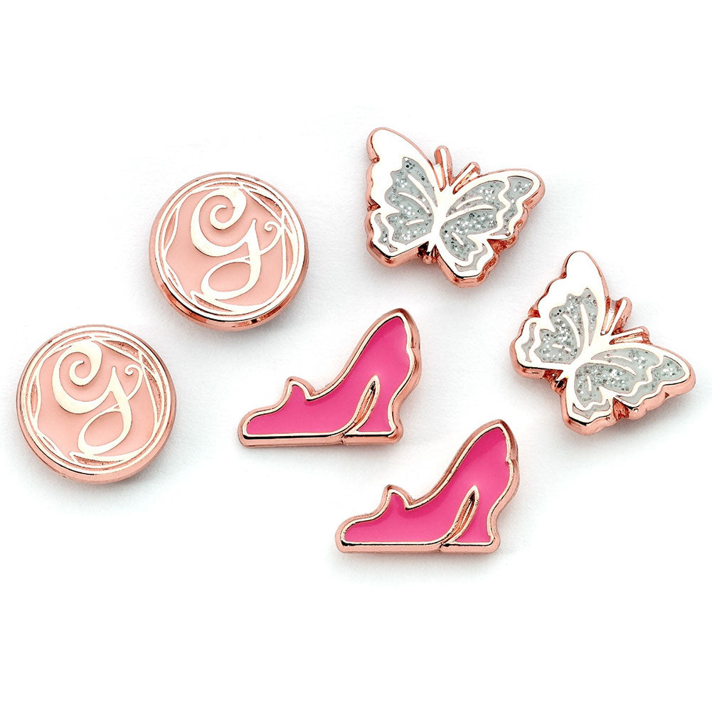 Rose gold plated stud earrings with highly detailed design