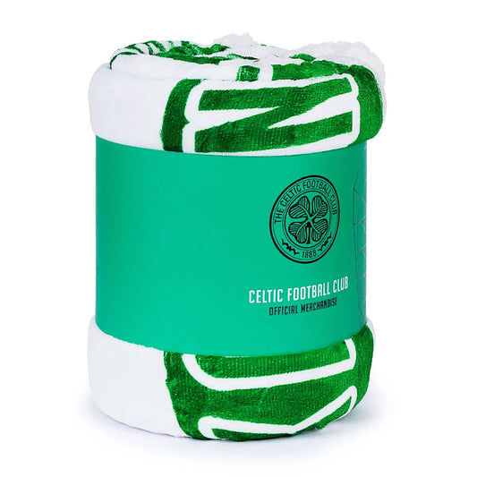 Featuring a vibrant Celtic green and white stripe detail with a colour crest in the middle, includes the words 'You'll never walk alone' underneath 