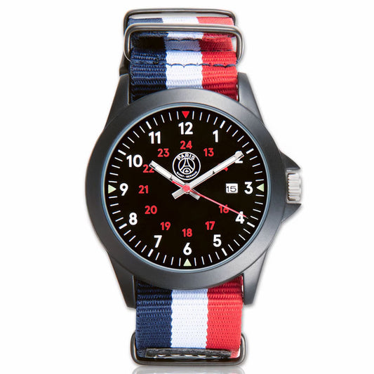 Mens analouge sports watch with a black face, white digits and glow in the dark hands