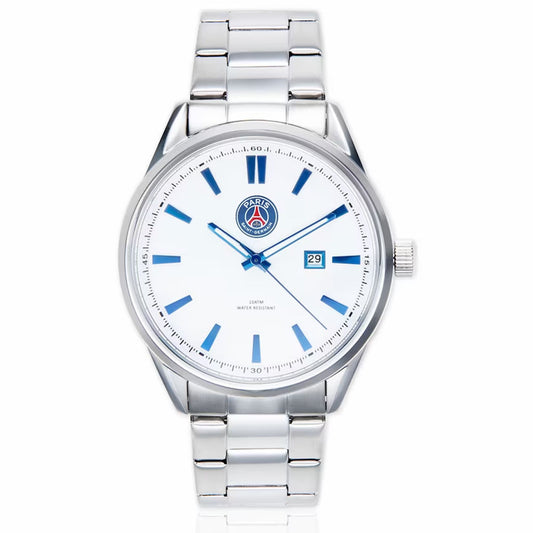 Classic mens white watch with a stainless steel casing