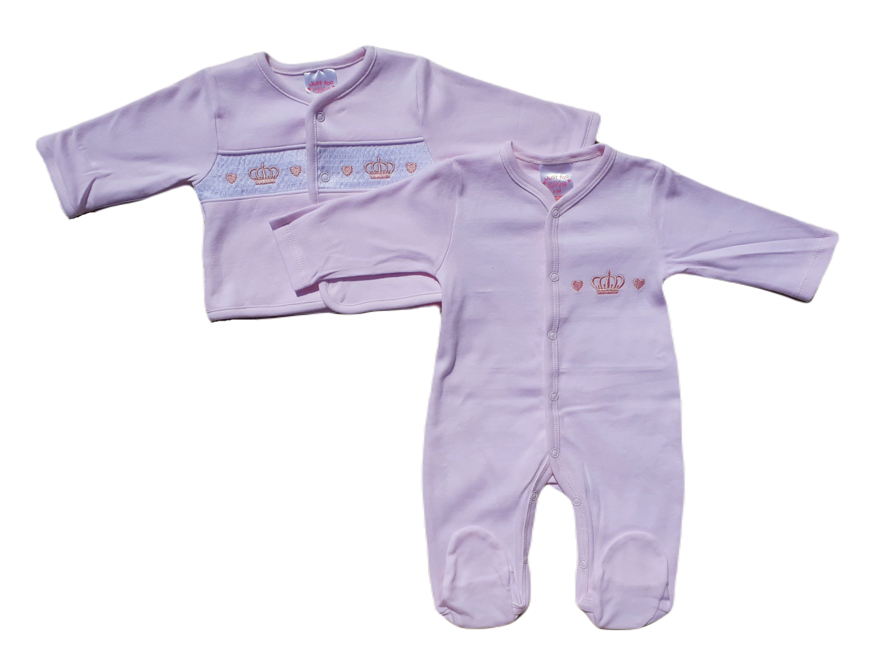 Pink Crown & Heart Babygrow & Smocked Jacket set