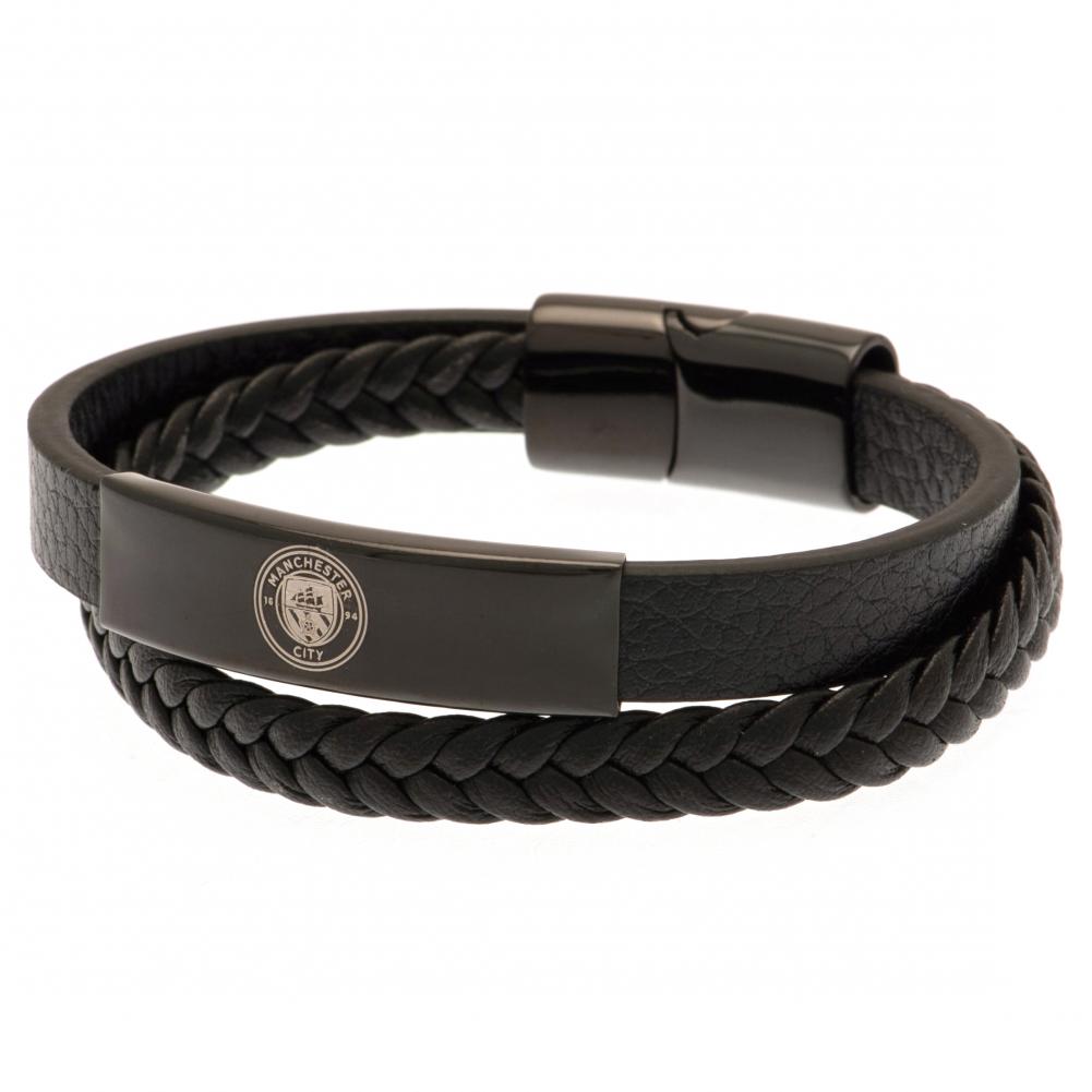 Manchester City FC Black IP Leather Bracelet