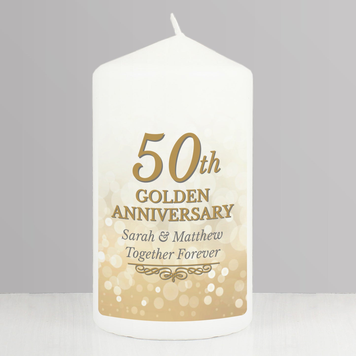 50th Golden Anniversary Personalised Pillar Candle