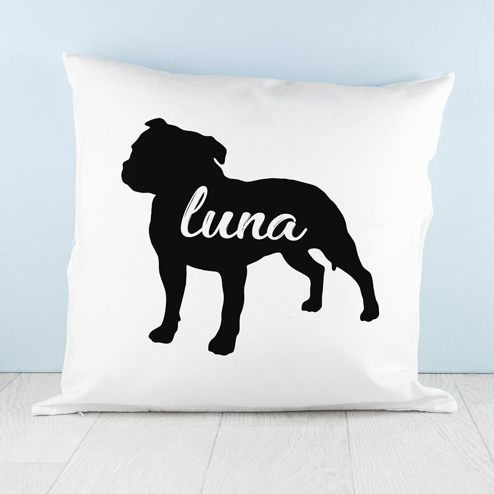 Personalised Staffordshire Terrier Silhouette Cushion Cover-Personalised Gift By Sweetlea Gifts