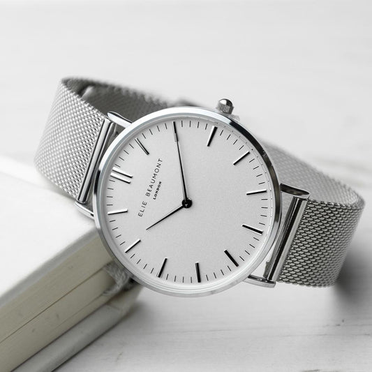 Ladies Personalised Silver Watch with white dial By Sweetlea Gifts